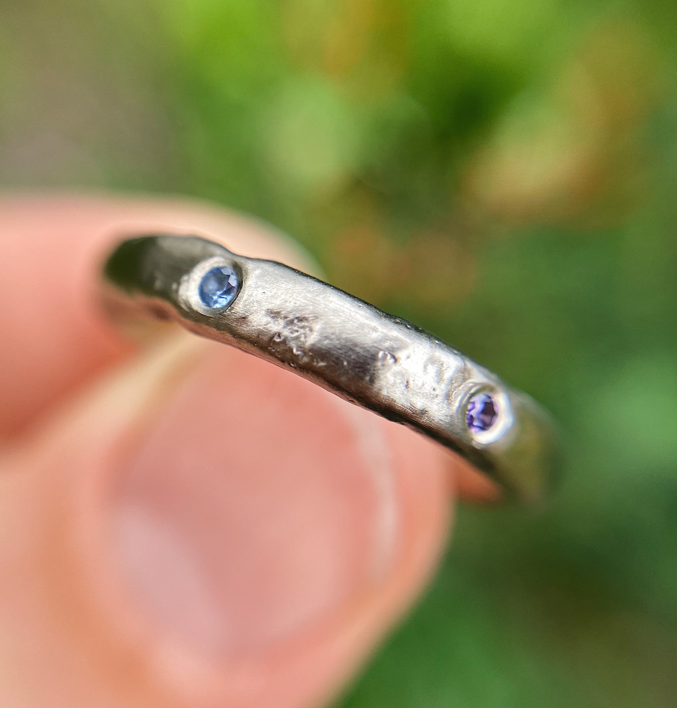 18ct White Gold Molten Ring with Pastel Coloured Sapphires