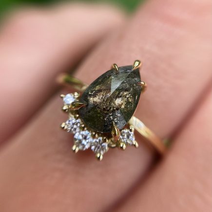 18ct Yellow Gold Ring with 1.24ct Pear Shape Salt and Pepper Diamond with White Claw-set Diamond Accent