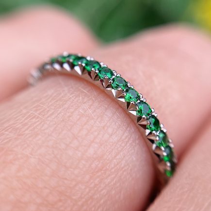 18ct White Gold French-cut Green Tsavorite Garnet Eternity Ring