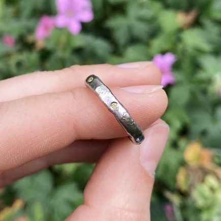 18ct White Gold Molten Ring with Pastel Coloured Sapphires