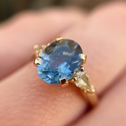 18ct Yellow Gold Sapphire Coco Trilogy Ring with Yellow Diamond Shoulders