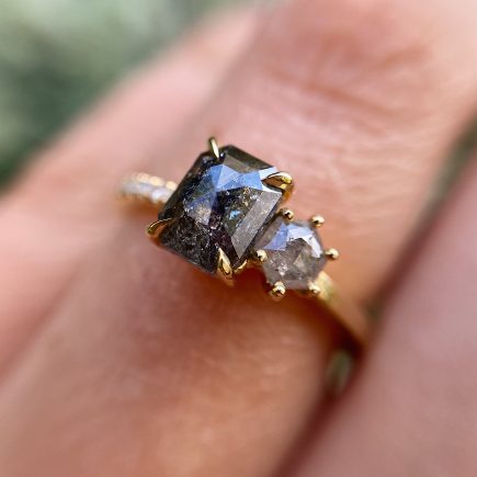 18ct Yellow Gold Asymmetric Salt and Pepper Diamond Ring