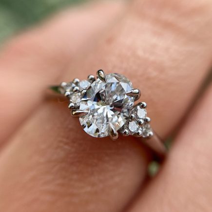 Platinum Oval Lab-Grown Diamond Ring with Diamond Side Stones