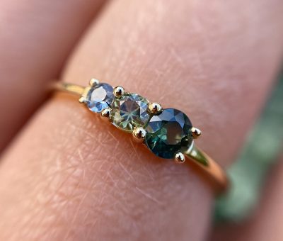 18ct Fairtrade Yellow Gold Triple Sapphire Ring