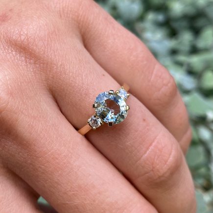 18ct Yellow Gold Sage Green Sapphire and Diamond Trilogy Ring