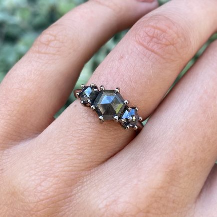18ct White Gold Salt and Pepper Hexagon Trilogy Ring