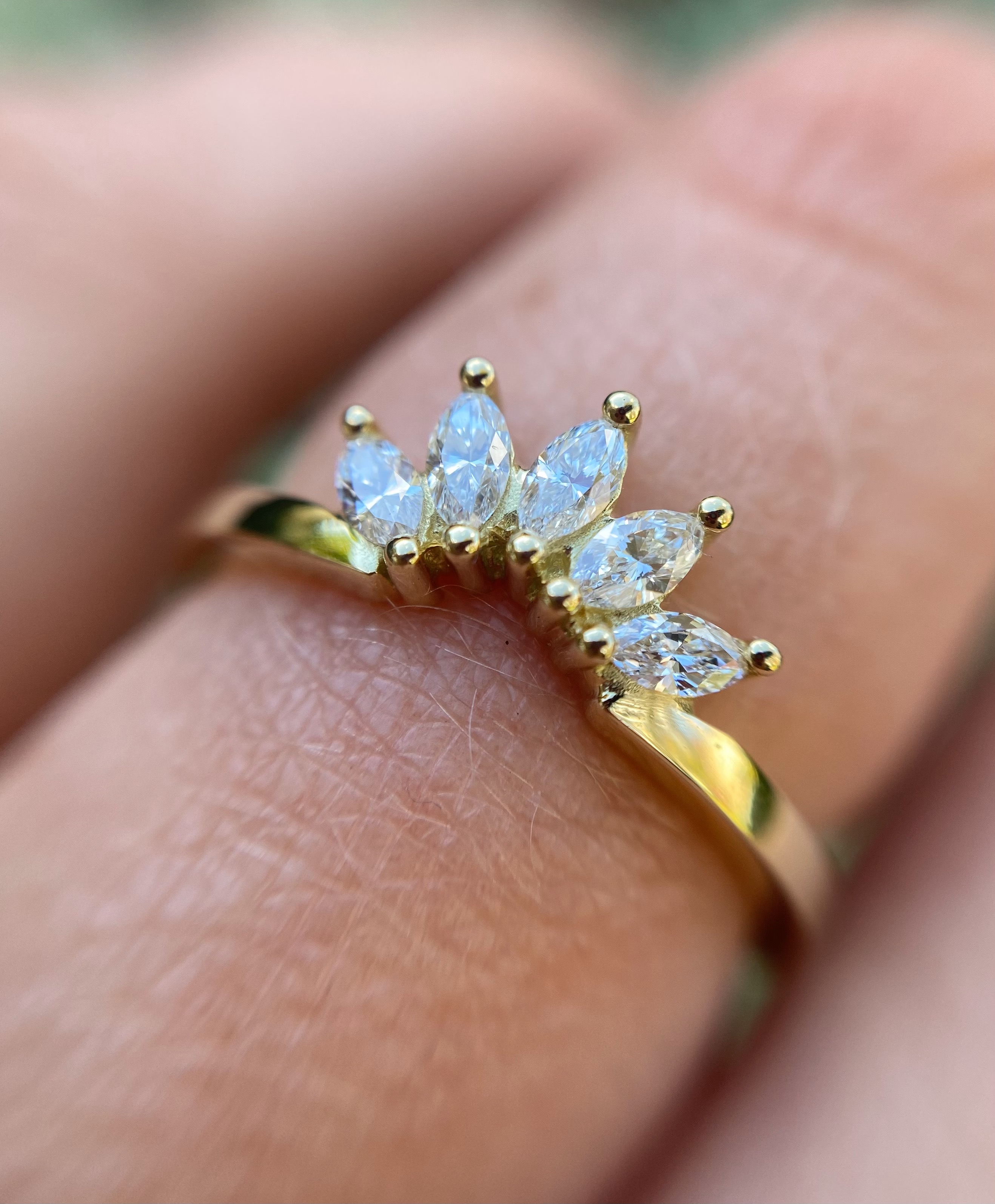 18ct Yellow Gold and Marquise White Diamond Fan Ring