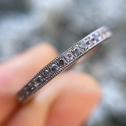 Platinum Salt and Pepper Diamond Eternity Ring With Millgrain Detail