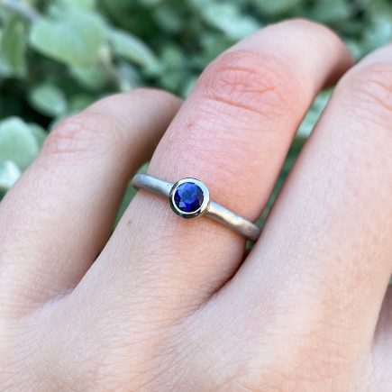 Platinum and Blue Sapphire Molten Ring