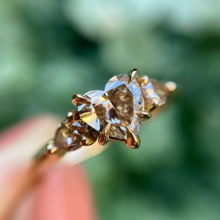 18ct Rose Gold Heart Shape Champagne Diamond Ring with Argyle Pink Diamond Shoulders