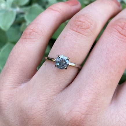 18ct White Gold 0.96ct Salt and Pepper Diamond Solitaire Tulip Ring