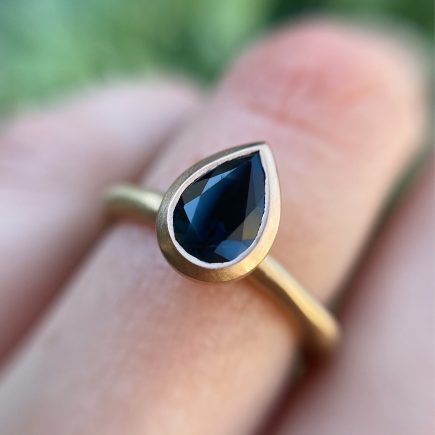 18ct Rose Gold and Pear Shape Australian Teal Sapphire Molten Solitaire Ring