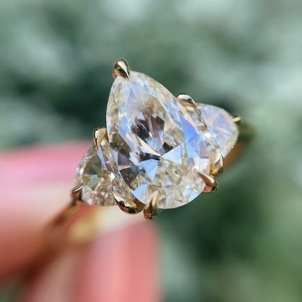 18ct Yellow Gold Pear Shape Pale Yellow Diamond Ring with Half Moon Diamond Side Stones
