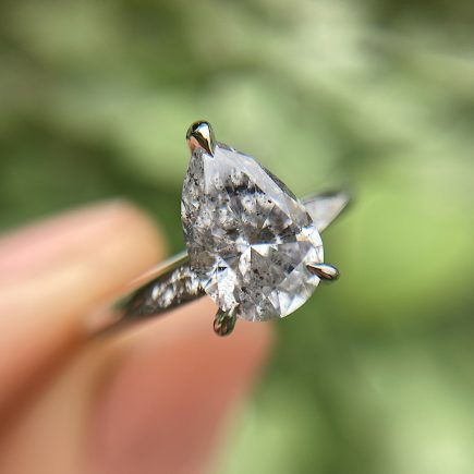 Platinum Pear Shape Salt and Pepper Diamond Mini Coco Engagement Ring