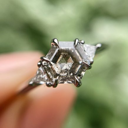 Platinum Hexagon Salt and Pepper and White Diamond Trilogy Ring