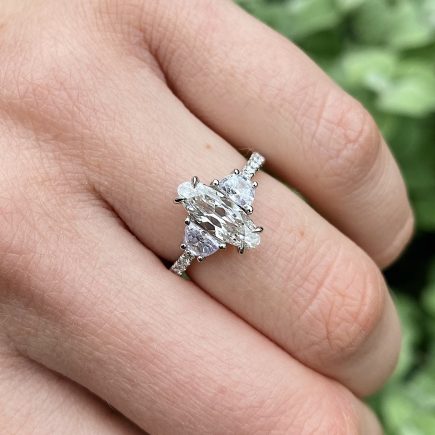 Platinum Elongated Oval and Half Moon Diamond Engagement Ring