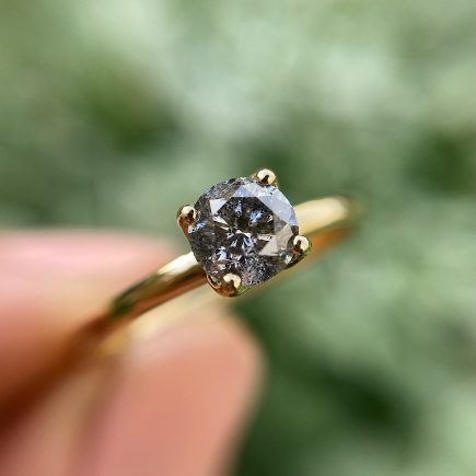 18ct Yellow Gold Salt and Pepper Diamond Solitaire Tulip Ring