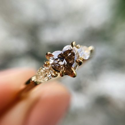 18ct Yellow Gold Smokey Brown Heart Shape Diamond with Pale Yellow Diamond Shoulders