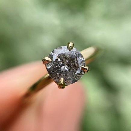 18ct Yellow Gold 0.70ct Salt and Pepper Diamond Solitaire Tulip Ring