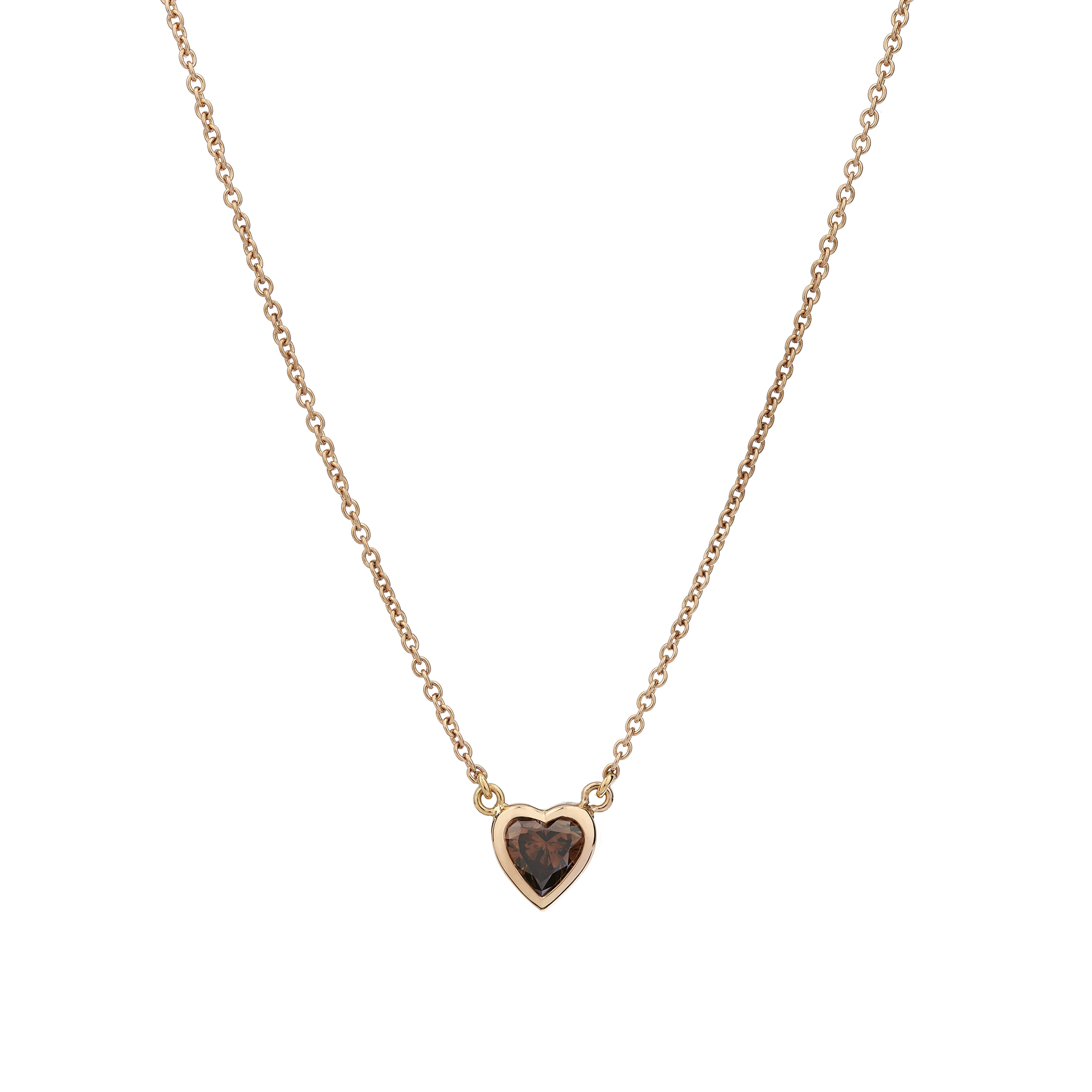 18ct rose gold and chocolate brown heart shaped diamond pendant