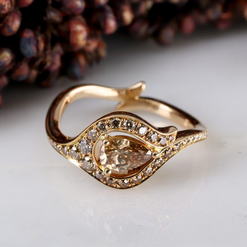 18ct rose gold and pear-shaped champagne diamond atlantis ring