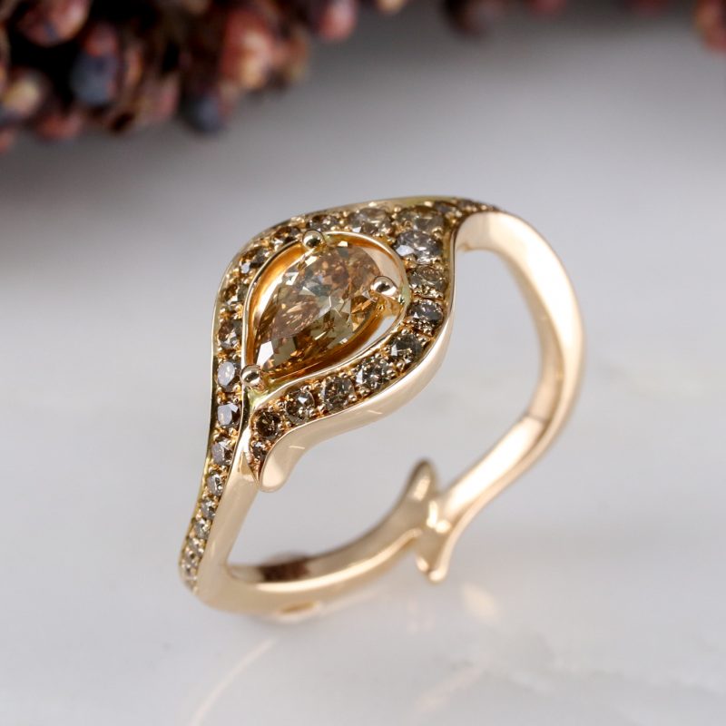 18ct rose gold and pear-shaped champagne diamond atlantis ring
