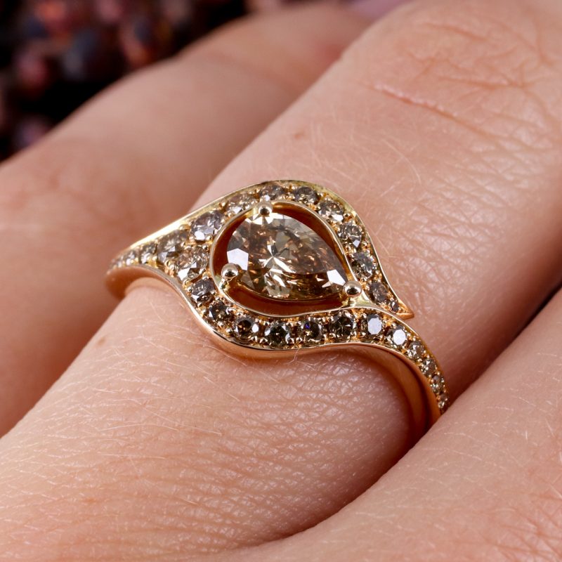 18ct rose gold and pear-shaped champagne diamond atlantis ring