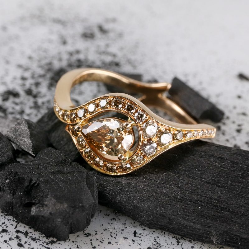 18ct rose gold and pear-shaped champagne diamond atlantis ring
