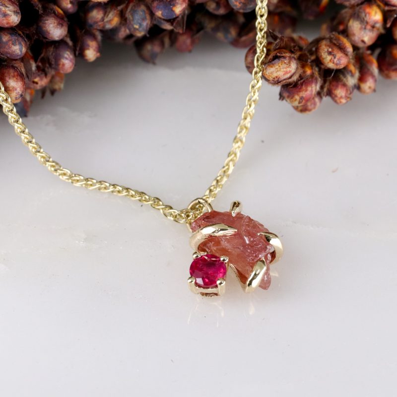 18ct yellow gold rough and cut ruby pendant