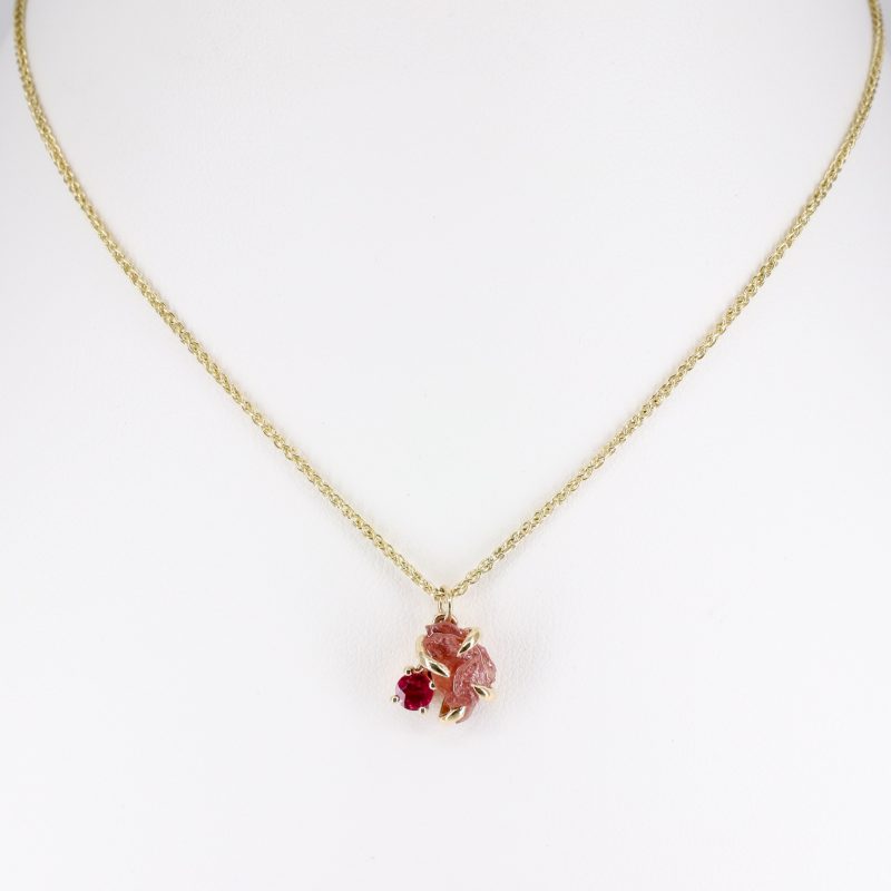 18ct yellow gold rough and cut ruby pendant