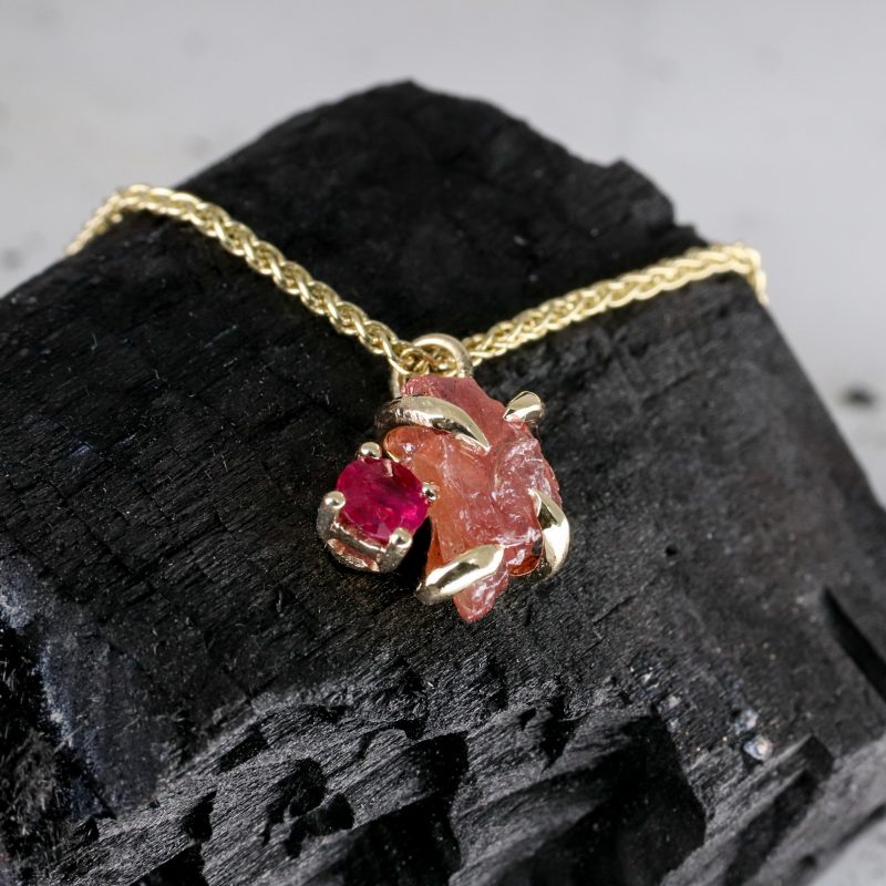 18ct yellow gold rough and cut ruby pendant