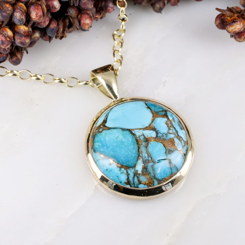 9ct yellow gold statement turquoise pendant