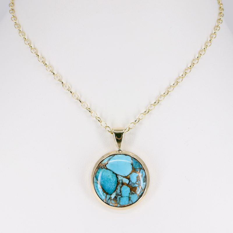 9ct yellow gold statement turquoise pendant