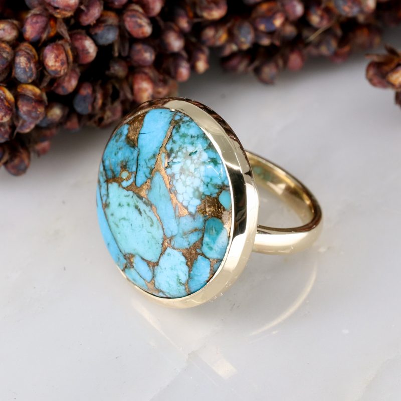 9ct yellow gold statement turquoise ring
