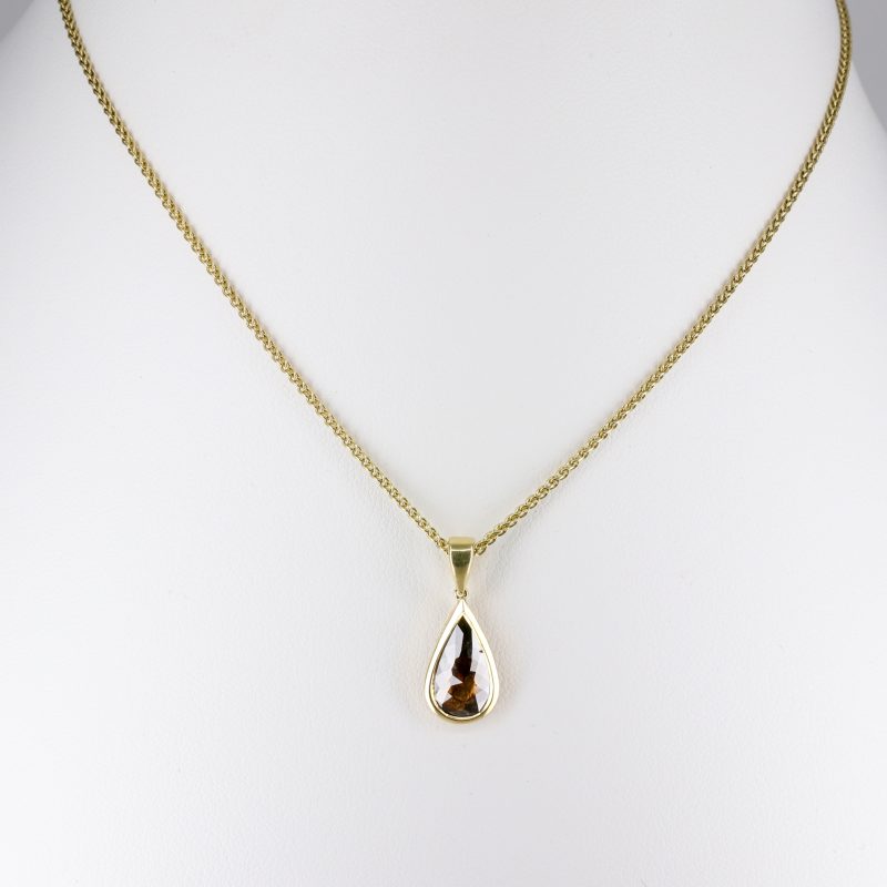 18ct yellow gold cognac coloured pear shape diamond pendant