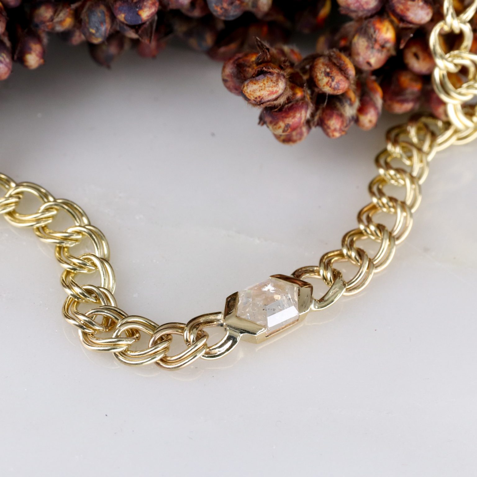 9ct yellow gold double curb chain and salt and pepper diamond necklace Baroque Jewellery