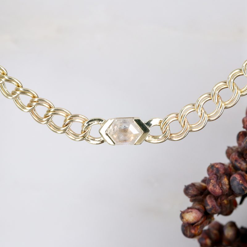 18ct yellow gold double curb chain and salt and pepper diamond necklace