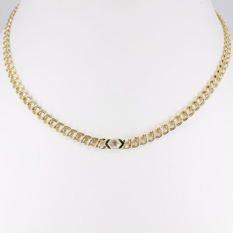 18ct yellow gold double curb chain and salt and pepper diamond necklace