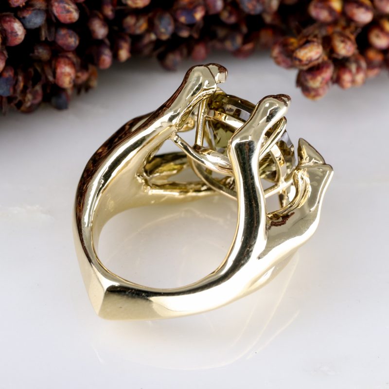 9ct yellow gold dragon claw ring with smoky quartz