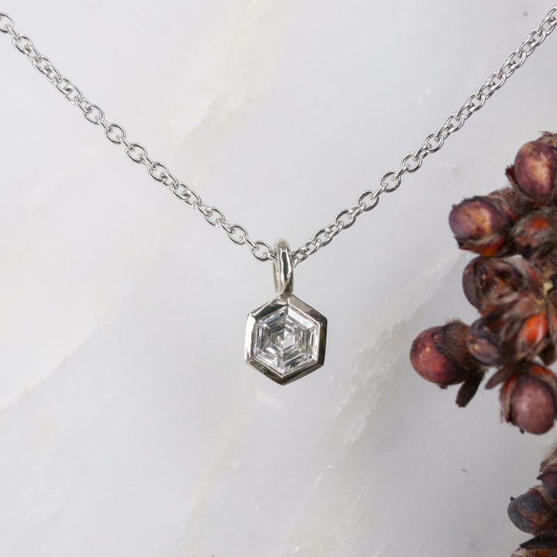 18ct white gold hexagon diamond pendant