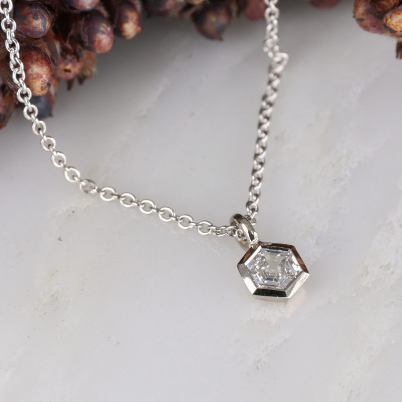 18ct white gold hexagon diamond pendant