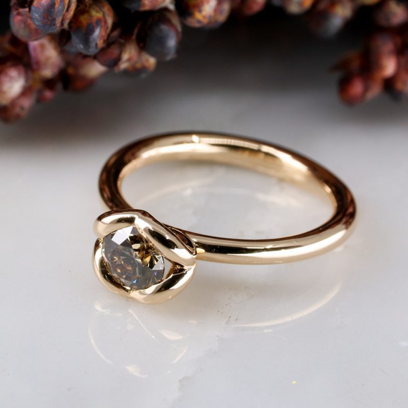 18ct rose gold and cinnamon diamond coeur ring