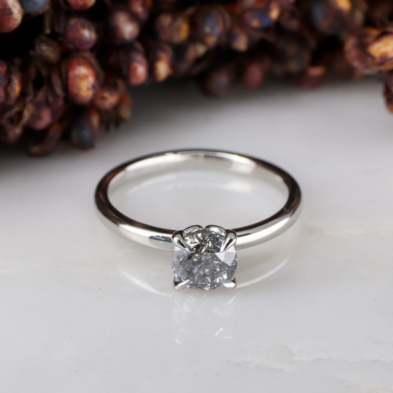 Platinum tulip ring with 0.71ct salt and pepper diamond