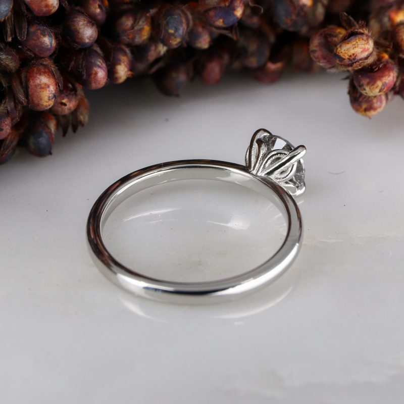 Platinum tulip ring with 0.71ct salt and pepper diamond