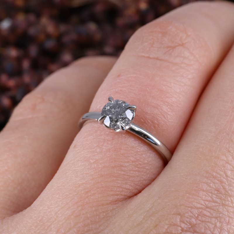 Platinum tulip ring with 0.71ct salt and pepper diamond