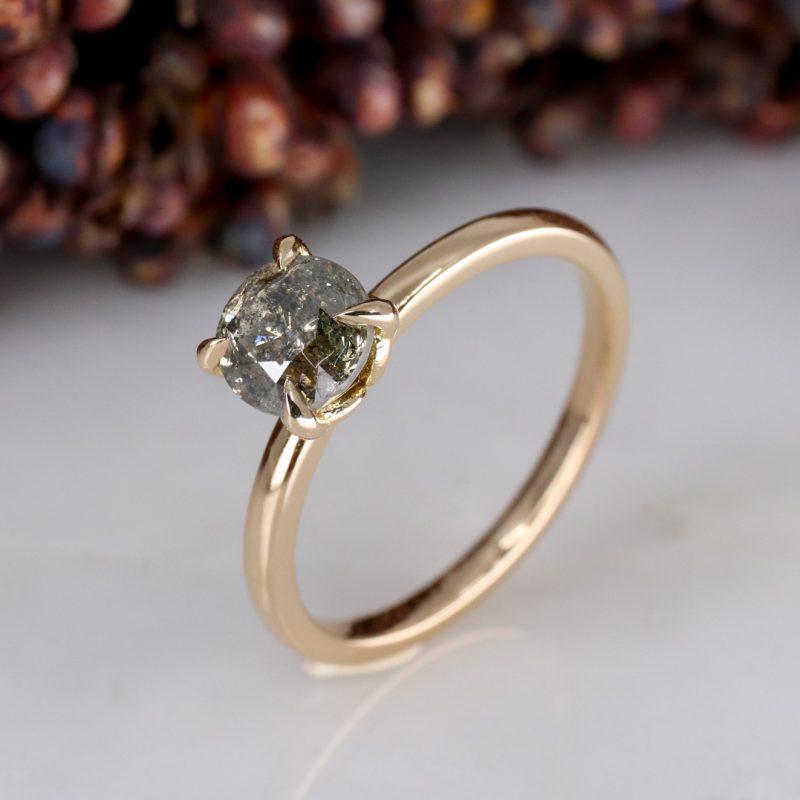18ct rose gold tulip ring with 0.92ct salt and pepper champagne diamond