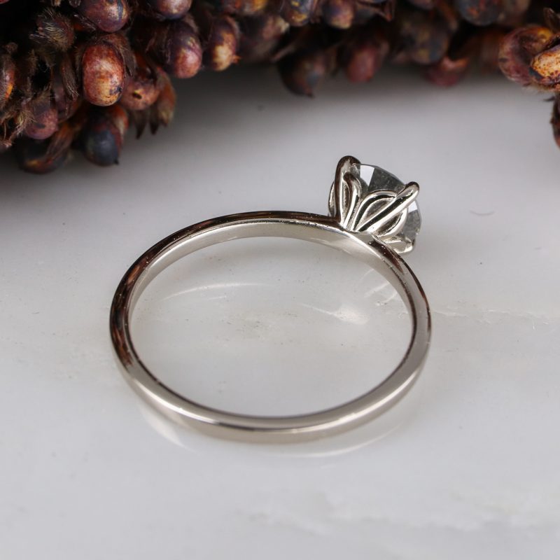 18ct white gold tulip ring with 0.96ct salt and pepper diamond