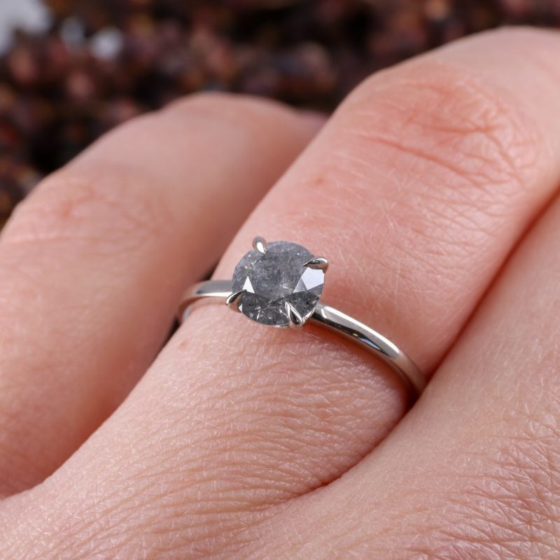 18ct white gold tulip ring with 0.96ct salt and pepper diamond