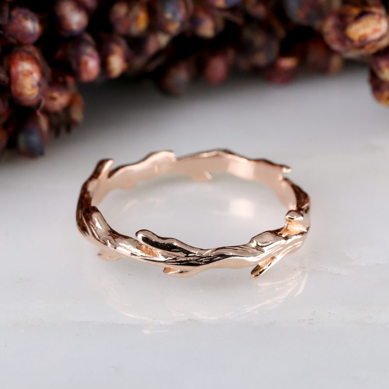 9ct rose gold woodland wedding ring