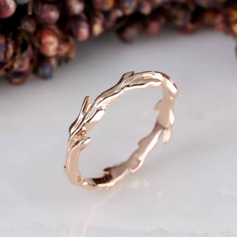 9ct rose gold woodland wedding ring